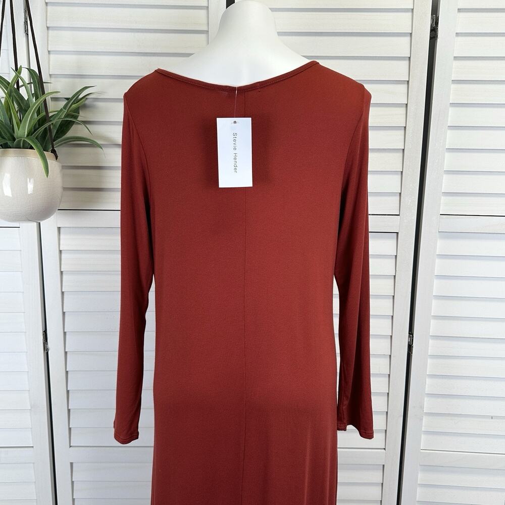 New Stevie Hender Brick Red Tiered Maxi Dress Long Sleeve Stretch Knit Size L - Picture 5 of 8